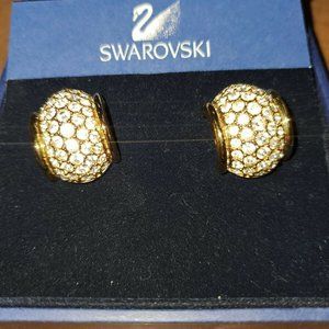 SWAROVSKI Gold tone Clear Crystal Post Hoops